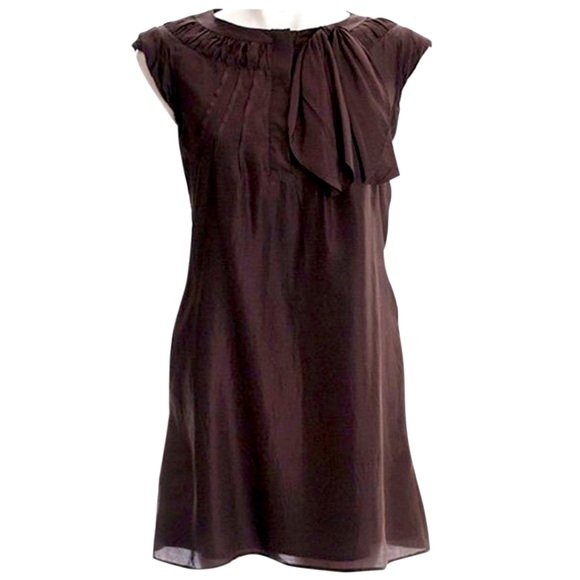 See By Chloe Dresses & Skirts - See By Chloe Brown Silk Sleeveless Scoop Neck Ruffle Bow Mini Dress, Size US 4